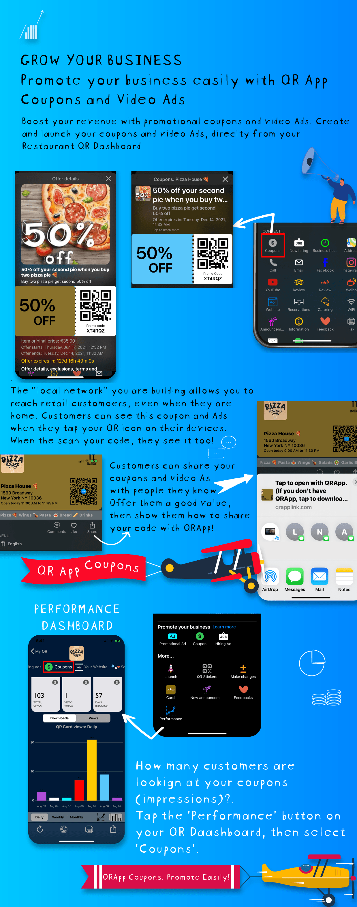 QRApp Restaurant QR with integrated coupon to promote your business. 
